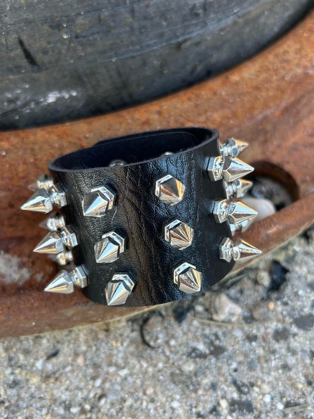 3 row spike faux leather gothic punk emo punk bracelet